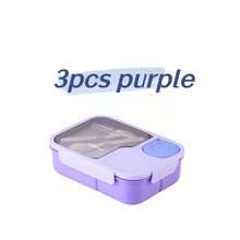 1pc Microwave- Bento Box With Utensils, Fruit Lunch Box, Student/Office/Outdoor Meal Box With 3 Compartments - Multicolor - View 12