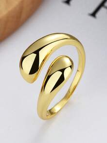 Simple Style Women's Adjustable Open Ring With A Geometric Water - Drop Shape, Made Of Copper Plated With 18K Gold - Multicolor - View 9