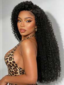 VIOLLY 杰瑞卷曲巴西发30英寸13x4高清透明蕾丝前额假发，200%密度，耳到耳多分区，自然发际线，婴儿绒毛，预先拔毛漂白发结，1B自然发色，母亲节礼物 - 1B# - 查看 6