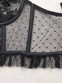 2 piezas Conjunto de lencería sexy con bordado floral para mujeres - Negro - Ver 5