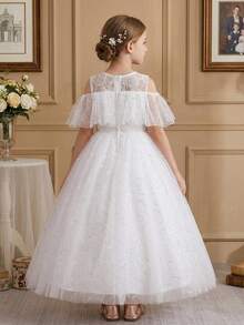 Váy maxi ren trắng sequin vải tuyn cho bé gái tuổi teen, váy công chúa thanh lịch cho đám cưới, tiệc sinh nhật, dạ hội, phù dâu, lễ kỷ niệm ngày lễ - trắng - Xem 6