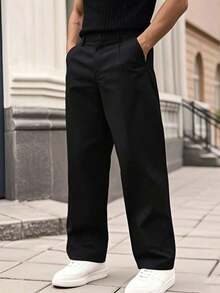 Men's Casual Pockets Wide Leg Loose Fit Pants - 藏蓝色 - 查看 11