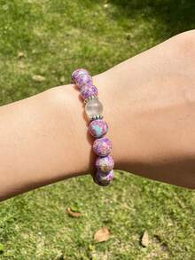 紫色舒缓焦虑手链，男女皆宜的玛瑙和赤铁矿串珠手链，感恩节送给家人和朋友的合适礼物 - 紫色 - 查看 4