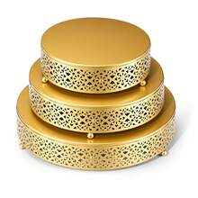 Cake Stand Set, 3/6pcs Round Metal Cake Stands, 12/10/8 Inch Round Cake Stands For Dessert Table, Intricate Round Metal Risers For Wedding, Event, Birthday Party, Anniversary |Decorative Display Tray For Pastries & Candies - Golden (3PCS) - View 12
