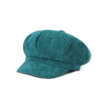 1 Piece Solid Color Corduroy Hat Women's Duckbill Cap Autumn Winter Versatile Artistic Painter Hat British Retro Octagonal Hat Women's Beret Suitable For Shopping And Travel - 綠色 - 查看 12