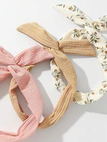 3件套 女士时尚休闲百搭纯色花卉简约扭结发带配饰 夏季穿搭 - 彩色 - 查看 2