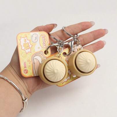 2 chiếc/Móc khóa hình bánh bao hấp mềm dẻo – Đồ chơi bóp giảm căng thẳng, móc khóa hình thức ăn sống động như thật để trang trí túi xách và xe hơi, vật dụng chống lo âu di động.