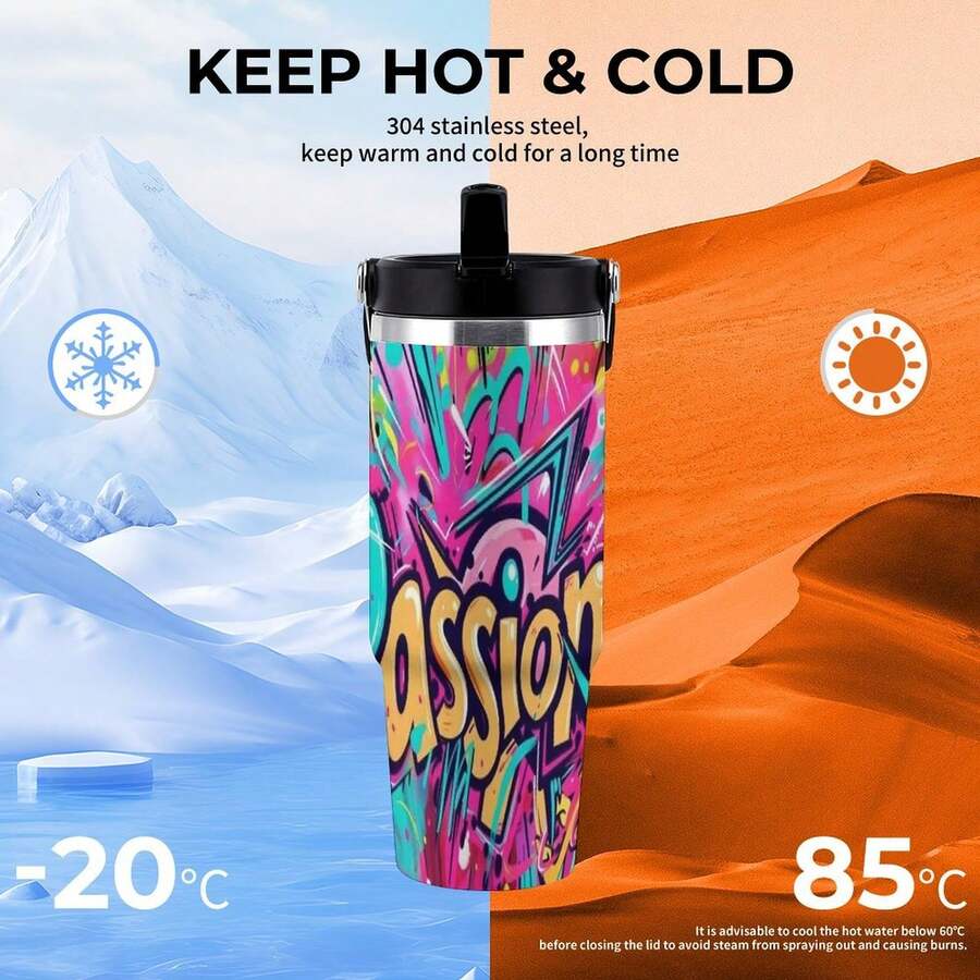 30oz  Passion Stanley Style Tumbler Wrapped Graffiti SGRHO Mug - 白色 - 查看 1