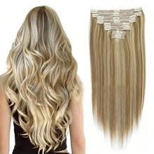 Clip In Hair Extensions Remy Human Hair Hair Extensions P8/613 Color Clip Ins Natural Human Hair 14-26 Inches 120G 8Pcs Clip Ins - S8/613 - View 2
