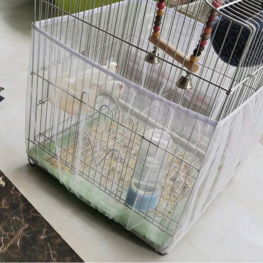 Red de nailon elástica universal para atrapar semillas en jaulas de pájaros, con borde de falda ligero y reutilizable para evitar derrames de comida, adecuada para jaulas redondas y cuadradas, con diseño transpirable - Blanco - Ver 1