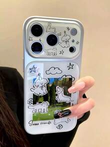 Cute Cat & Dog Inspired 17 Case, Soft Silicone Cartoon Protective Cover With Large Window For IPhone 16 Pro Max, Fashionable And Shock-Resistant - White - View 3