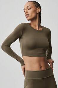 Alo Yoga Alo Alosoft Crop Finesse Long Sleeve True To Size Women's Olive Tree W3601r - 灰色 - 查看 3