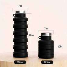 Portable Collapsible Water Bottle - Lightweight Silicone Bottle 500ml,  Leak-Proof And Foldable For Gym, Travel, Hiking, Camping, And Everyday Use (Black) - 黑色 - 查看 7
