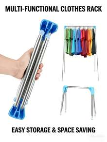 1pc Expandable Foldable Stainless Steel Drying Rack, Stable Floor Clothes Drying Rack, Ideal For Home, Laundry, Camping And Travel, Camping Gear | Modern Clothes Rack Design, Ramadan/Valentine's Day Gift - Multicolor - View 13