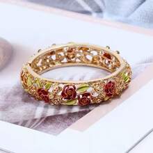 1pc Copper Inlaid Hollow Floral Filigree Vintage Palace Style Bracelet, High-End Feel, Suitable For Women's Banquet, Anniversary, Wedding Wear - Multicolor - View 11