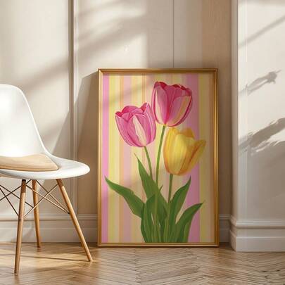 Wall Arts Tulip Floral Pattern Posters Tulip Pattern Canvas Prints Bedroom Decor Living Room Decor Gift Unframed