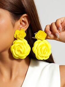 imoli 1 Pair Bohemian Style Polyester Faux Rose Flower Earrings, Suitable As Gift For Women On Beach Vacation - Multicolor - View 8