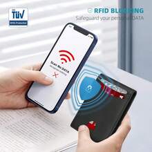 RFID碳纤维男士豪华钱包，超薄卡包，男士小巧短款钱包，男士钱包式钱包 - 平紋黑 - 查看 3