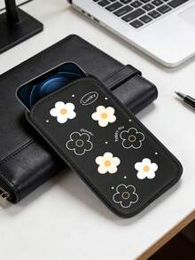 New Daisy Pattern Vertical Insertion Phone Case Protective Pouch, Black Outdoor Phone Storage Bag, Vertical Insertion Phone Bag, Made Of Chloroprene Rubber Material, Shock-Proof, Dust-Proof, Warm And Elastic Lining, Unisex Portable Bag. - Multicolor - View 4
