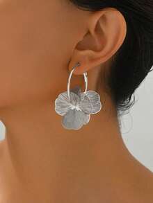 1 Pair Fashionable, Elegant, Creative, High-End Petals Hoop Earrings, Suitable For Daily Wear For Women - 金色 - 查看 7