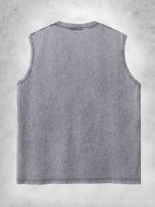 210g Washed Vest, Printed With A Stack Of Brightly Colored USB Flash Drives In Distinct Vibrant Hues (Light Blue, Blue, Green, Light Green, Clear/Orange Tinted, Orange, Red, Dark Red, Purple, Bright Pink, Dark Purple) On A Black Background, Men's Washed And Worn Camisole, Suitable For Outdoor Sports And Fitness, Streetwear, Machine Washable, Summer Casual Sleeveless Top, Washed Pure Cotton - 深灰色 - 查看 3
