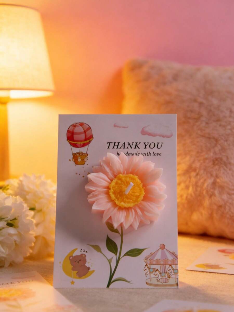 Soy Wax Flower Candle Cards, Cute Creative Birthday Handmade Fragrance Candle, Suitable For Desktop Photo Props, Birthday, Meditation, Stress Relief, Bathing, Perfect Gift, Party Decoration, Birthday Gift, Holiday Decoration, Exquisite Gift Box - Multicolor - View 1