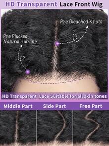 VIOLLY 杰瑞卷曲巴西发30英寸13x4高清透明蕾丝前额假发，200%密度，耳到耳多分区，自然发际线，婴儿绒毛，预先拔毛漂白发结，1B自然发色，母亲节礼物 - 1B# - 查看 4