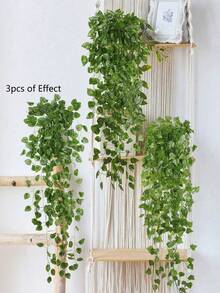 4片人造西瓜叶、红薯叶和秋海棠叶垂吊藤蔓，人造垂吊植物，仿真植物，室内装饰人造植物，适合春季，人造常春藤藤蔓。也适合户外装饰。 - 綠色 - 查看 5