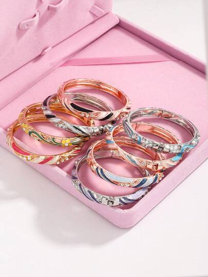 珐琅花卉手镯 - 精致星形镂空女士手镯