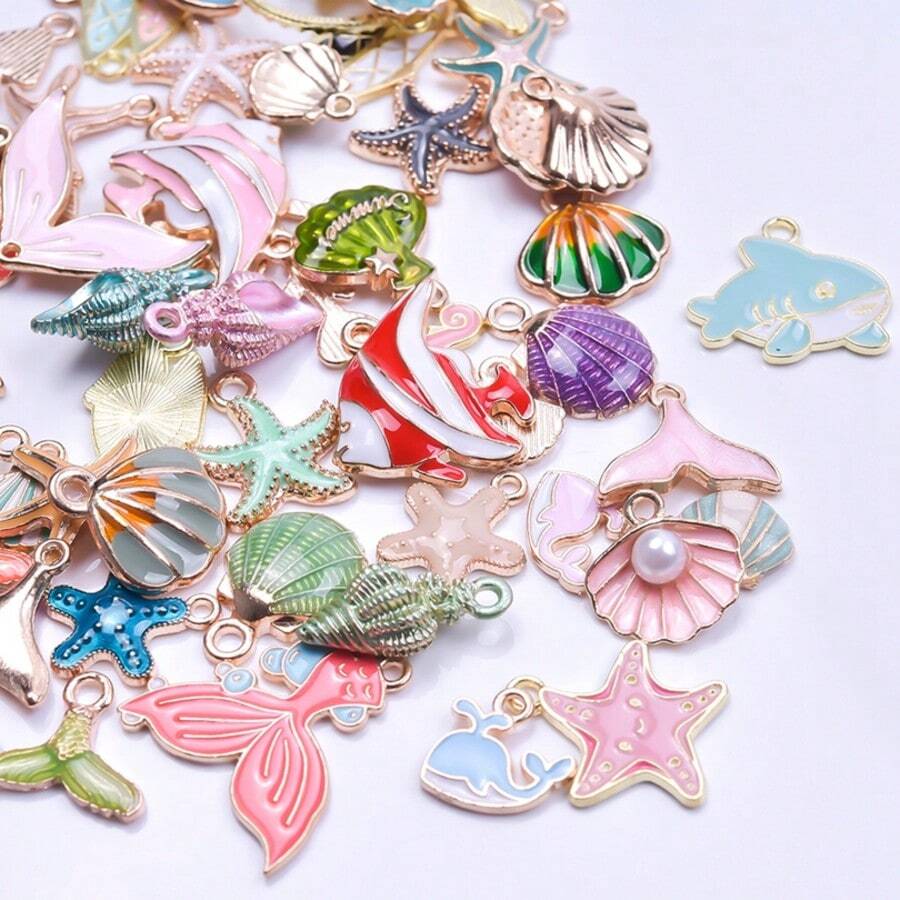 Bộ 30/50/100 mặt dây chuyền hình sinh vật biển bằng hợp kim kẽm tráng men, nhiều màu sắc, thích hợp để làm đồ trang sức như vòng cổ, bông tai, vòng tay và các phụ kiện thủ công DIY khác. - Hỗn hợp ngẫu nhiên khác nhau - Xem 1