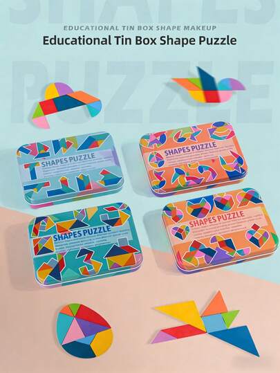 1 Set Colorful Wooden Tangram Puzzle Toys, Geometric Shape Recognition STEM Educational Toys, Fine Motor Skills Travel Game, Ideal Children's Birthday & Holiday Gift