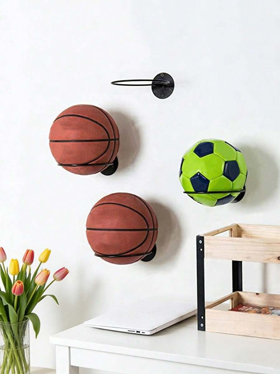 1个圆形篮球/足球收纳架，壁挂式铁艺展示架 - 查看 1