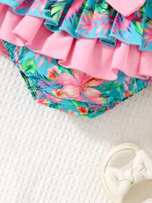 Set de 3 piezas de camiseta de tirantes, bralette y pantaleta con estampado a cuadros lindo y casual para bebé/niña pequeña con gorro - Multicolor - Ver 3