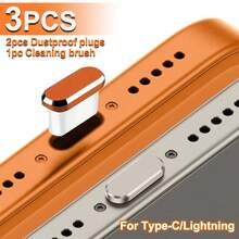 2 nút bịt cổng Type-C kèm 1 chổi vệ sinh | Nắp đậy cổng sạc Type-C/Lightning bằng kim loại, chống bụi - Nhiều màu - Xem 1