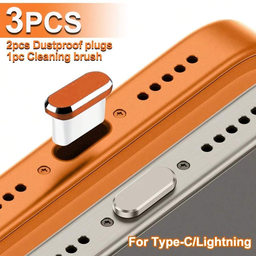 2 nút bịt cổng Type-C kèm 1 chổi vệ sinh | Nắp đậy cổng sạc Type-C/Lightning bằng kim loại, chống bụi - Nhiều màu - Xem 1