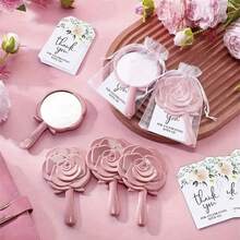 Miroir à motif rose, miroir de maquillage en plastique, carte de remerciement de mariée (avec sac en organza), faveur de fête de mariage, cadeau de demoiselle d'honneur (pour les invités), fournitures pour baby shower/fête, décoration de baby shower - Ensemble de fête miroir multicolore à fleurs roses - Voir 3