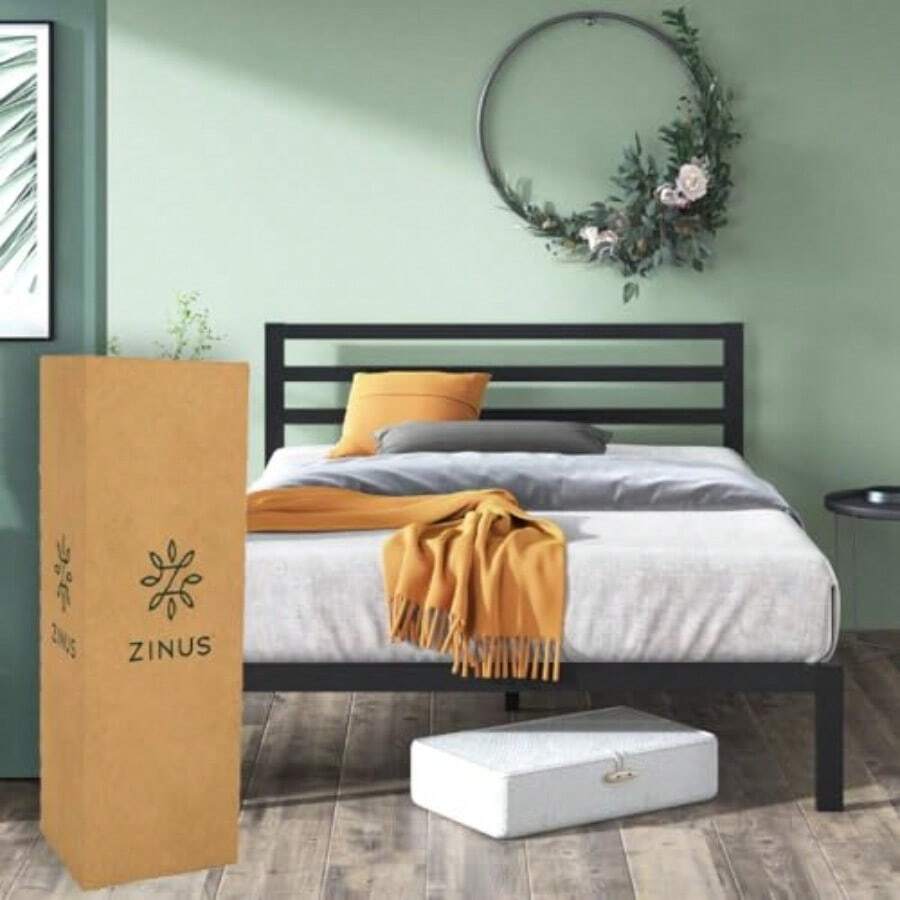 ZINUS MIA Base de Cama Individual con Cabecera de Acero de Metal Color Negro y Listones de Madera Muy Resistente con Estilo Moderno Garantía de 5 Años - Con cabecero - Ver 1