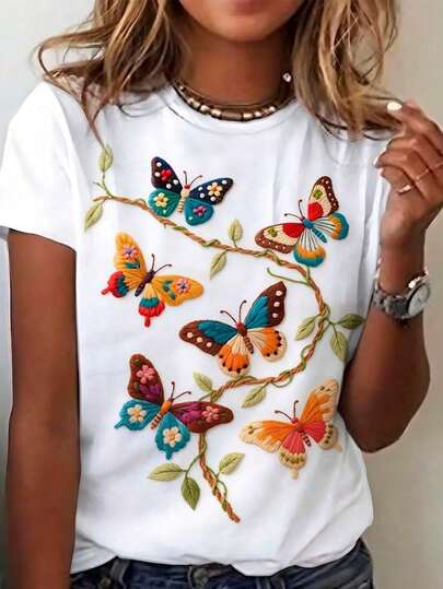 Tshirt Feminina Borboletas Florais - Camisa Streetwear Unissex 100% Algodão Plus Size