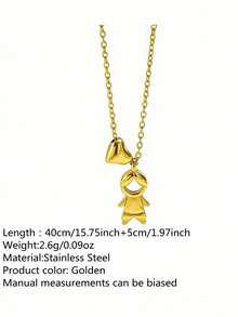 3/2/1pc Fashion Heart-Shaped Girl/Boy Design Stainless Steel Women's Necklace, Suitable For Daily Commute And Shopping - Yellow Gold - View 13
