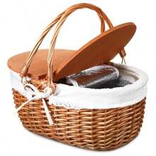 Cesta de mimbre aislada para picnic con tapa cesta de mimbre con asas plegables y bolsa aislante para picnic camping exteriores Pascua día de San Valentín regalo de cumpleaños - Blanco - Ver 7