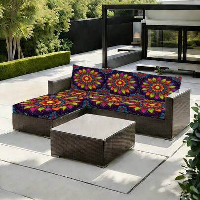 1pc/2pcs/6pcs/8pcs Bohemian Style Colorful Mandala Outdoor Sofa Cover, Square Elastic Cushion Protector, Machine Washable Patio Couch Slipcover With Drawstring, Suitable For Garden, Park, Indoor And Outdoor Sofa Cushions, Sectional Sofa And Armchair