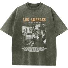 Oversized Graphic Tshirts For Men Acid Wash Los Angeles Vintage Tees Streetwear Baggy Cotton Shirts Casual Topssummer Outfits For Women - 軍綠色 - 查看 11