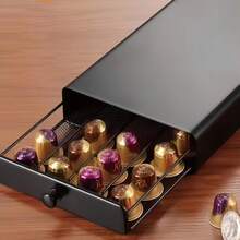 1 Coffee Capsule Storage Drawer-Style Organizer, Dual-Layer Design, Ample Storage Capacity, Iron Coffee Machine Base; Each Layer Can Hold 40 Capsules (Excluding Coffee Capsules). - Multicolor - View 1