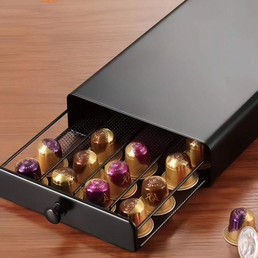 1 Coffee Capsule Storage Drawer-Style Organizer, Dual-Layer Design, Ample Storage Capacity, Iron Coffee Machine Base; Each Layer Can Hold 40 Capsules (Excluding Coffee Capsules). - Multicolor - View 1