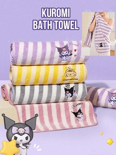 Bộ 3 khăn tắm sọc Sanrio, Kuromi, Pompompurin, chất liệu microfiber siêu mềm, siêu thấm hút, nhanh khô, không rụng lông, bền, có thể tái sử dụng, giặt máy được, nhẹ nhàng cho da, kích thước lớn 140cm x 70cm, họa tiết sọc, thêu hoạt hình dễ thương, thiết kế đáng yêu, thích hợp cho phòng tắm, spa, hồ bơi, bãi biển, du lịch, sử dụng tại nhà, món quà hoàn hảo cho người hâm mộ Sanrio, phù hợp cho phụ nữ và thanh thiếu niên, phụ kiện phòng tắm thời trang.