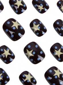 24片/套方形藏青色和白色波点星星美甲贴纸，适合女孩、上班族、派对、约会和日常佩戴 - 彩色 - 查看 4