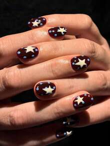 24片/套方形藏青色和白色波点星星美甲贴纸，适合女孩、上班族、派对、约会和日常佩戴 - 彩色 - 查看 8