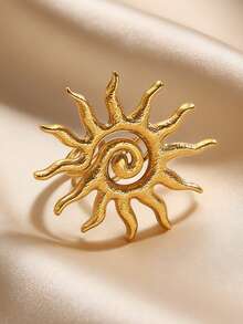 Vintage Personalized Hollow Spiral Sun Unique Ring, Stainless Steel Open Ring Jewelry For Women, Suitable For Daily, Party, Date, Holiday, Music Festival, Summer Beach, Gift For Friends, Family, Couples, Original Jewelry Design - Gold - View 6
