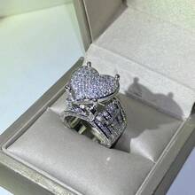 1 chiếc nhẫn trái tim Cubic Zirconia khảm siêu nhỏ với thiết kế cổ điển và trang trí bằng đá Rhinestone nguyên khối Trang sức đồng Valentine - Nhiều màu - Xem 11