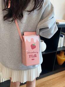 Túi hình hộp sữa dâu tây sáng tạo, túi đựng điện thoại nữ mới, túi đeo vai chéo thiết kế độc đáo, túi vuông nhỏ xinh xắn. - Hồng - Xem 3